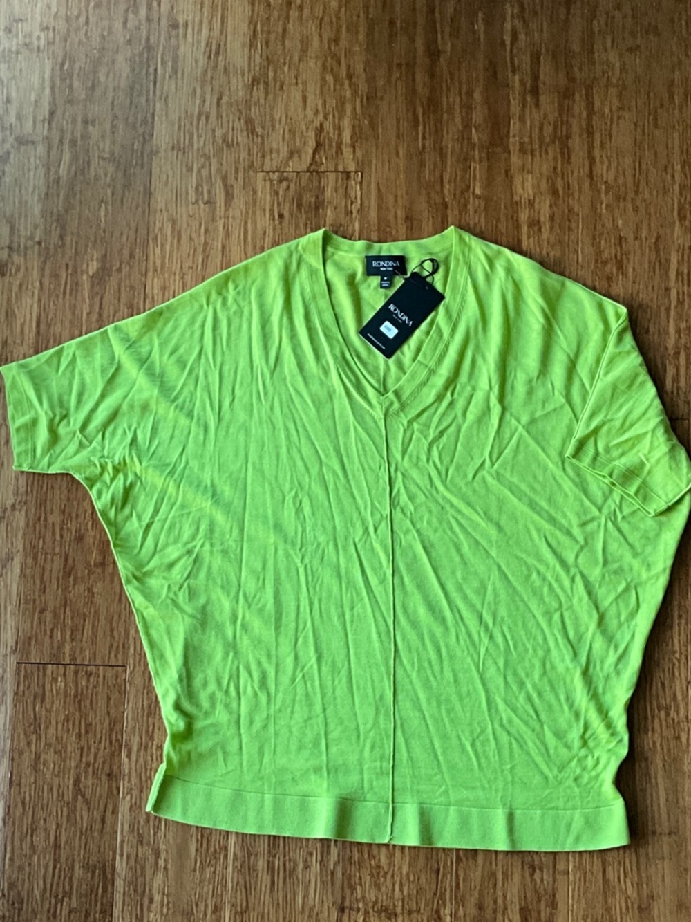 Ronen Chen Neon Lime V-Neck Dolman Sleeve Top